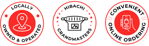 badges: locally owned & operated, hibachi grandmasters, convenient online ordering
