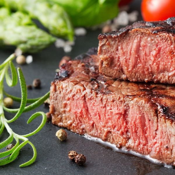 An image of a medium rare steak.