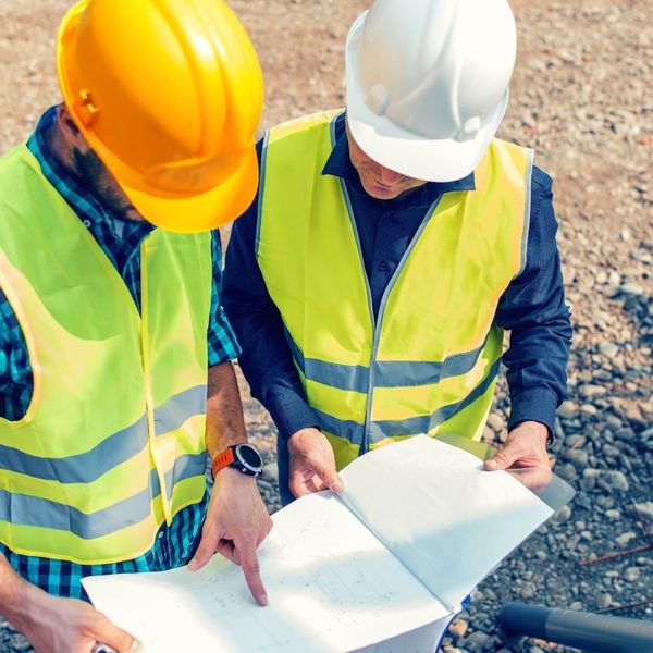 Two construction managers reviewing plans
