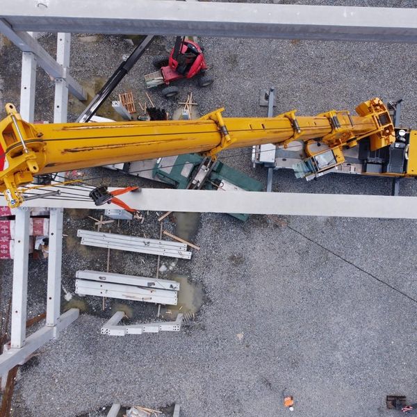 top view of crane at construction site