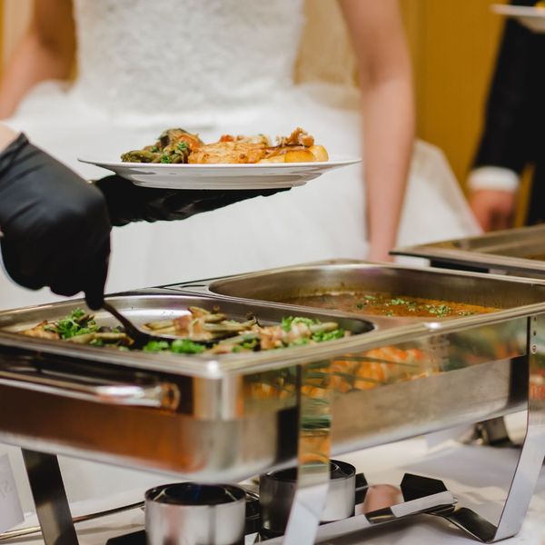 Serving food at a wedding 