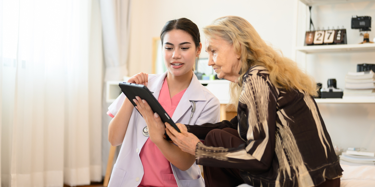 Caregiver helping a client