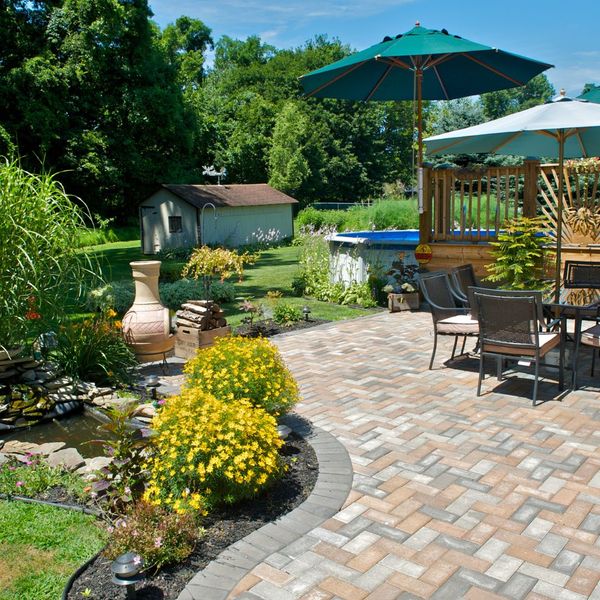 Brick patio and landscaping features