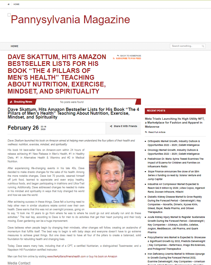 Penn Mag Best Selling author Press Release with Dave Skattum & The 4 Pillars of Men's Health.png