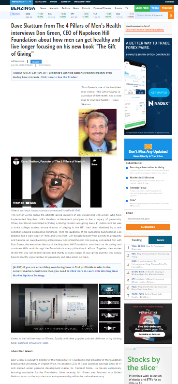 Interview Don Green Napolean Hill Foundation CEO Inverview Press Release with Dave Skattum & The 4 Pillars of Men's Health.png
