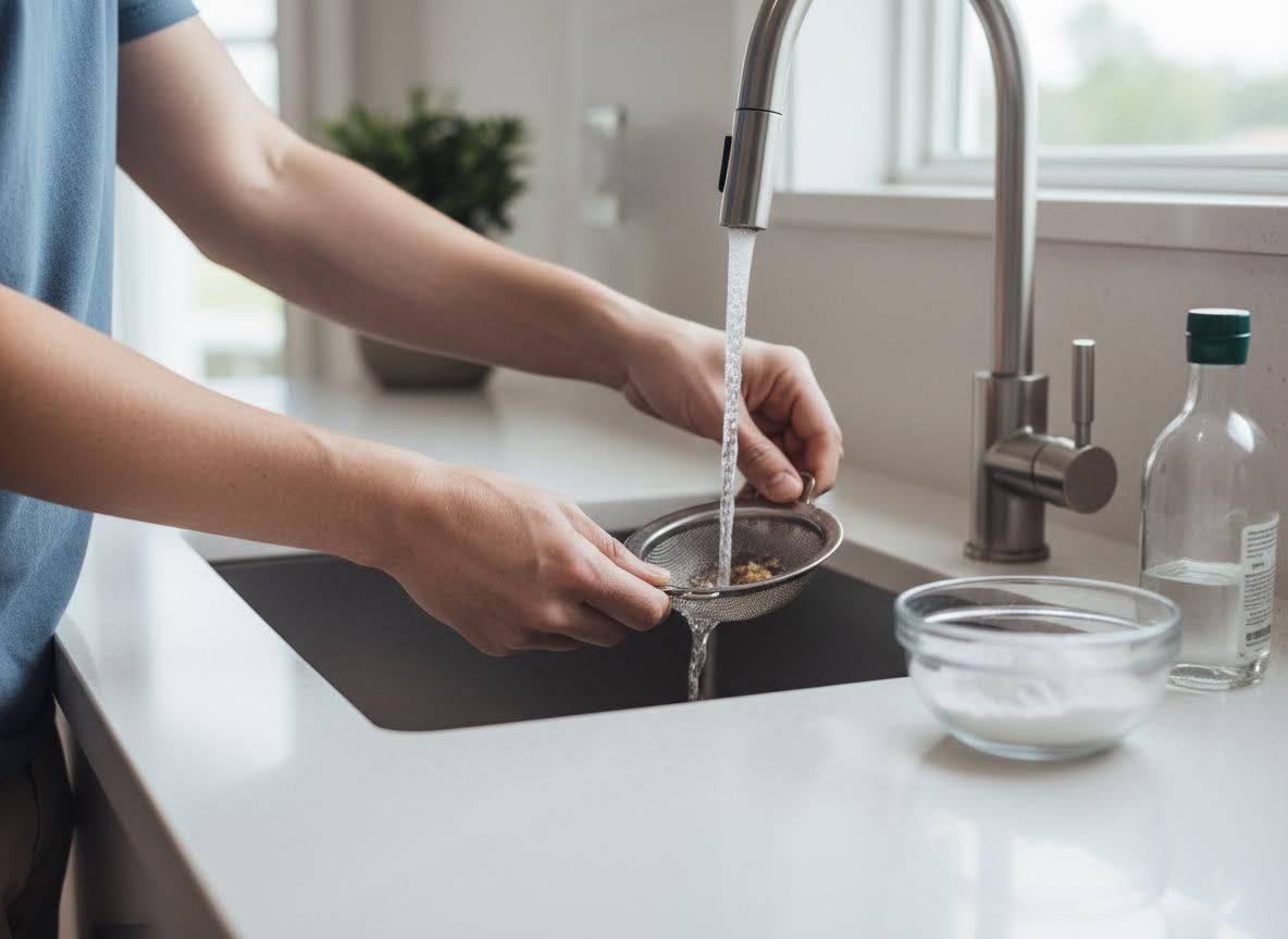 Hands Rinsing Ingredients in a Kitchen Sink