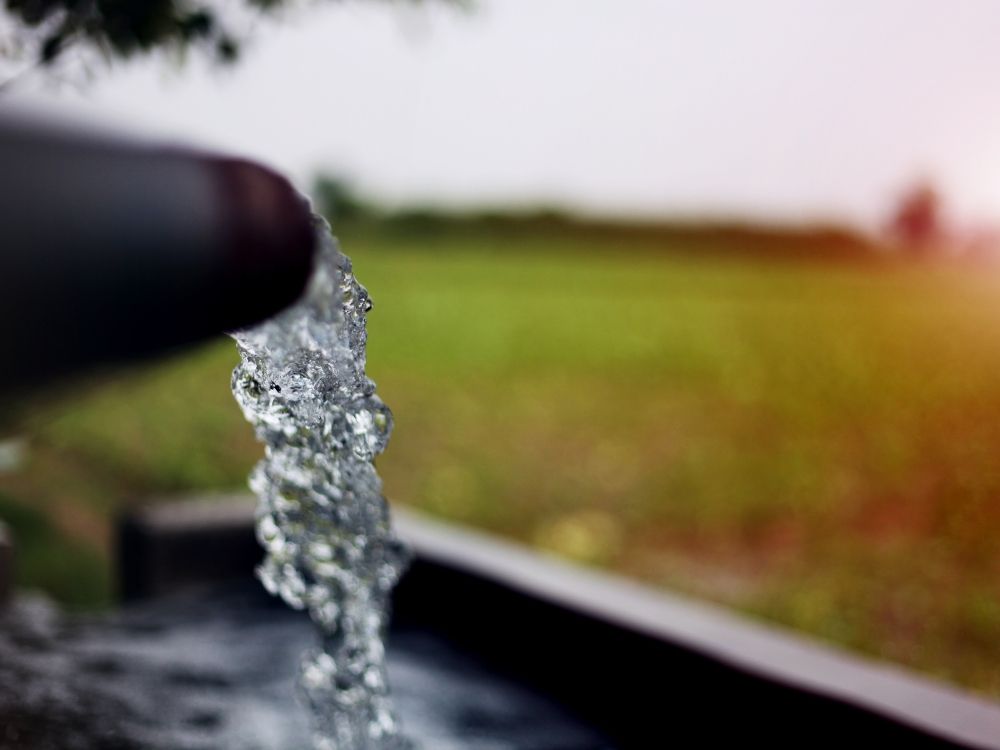 Water pouring from an irrigation pipe