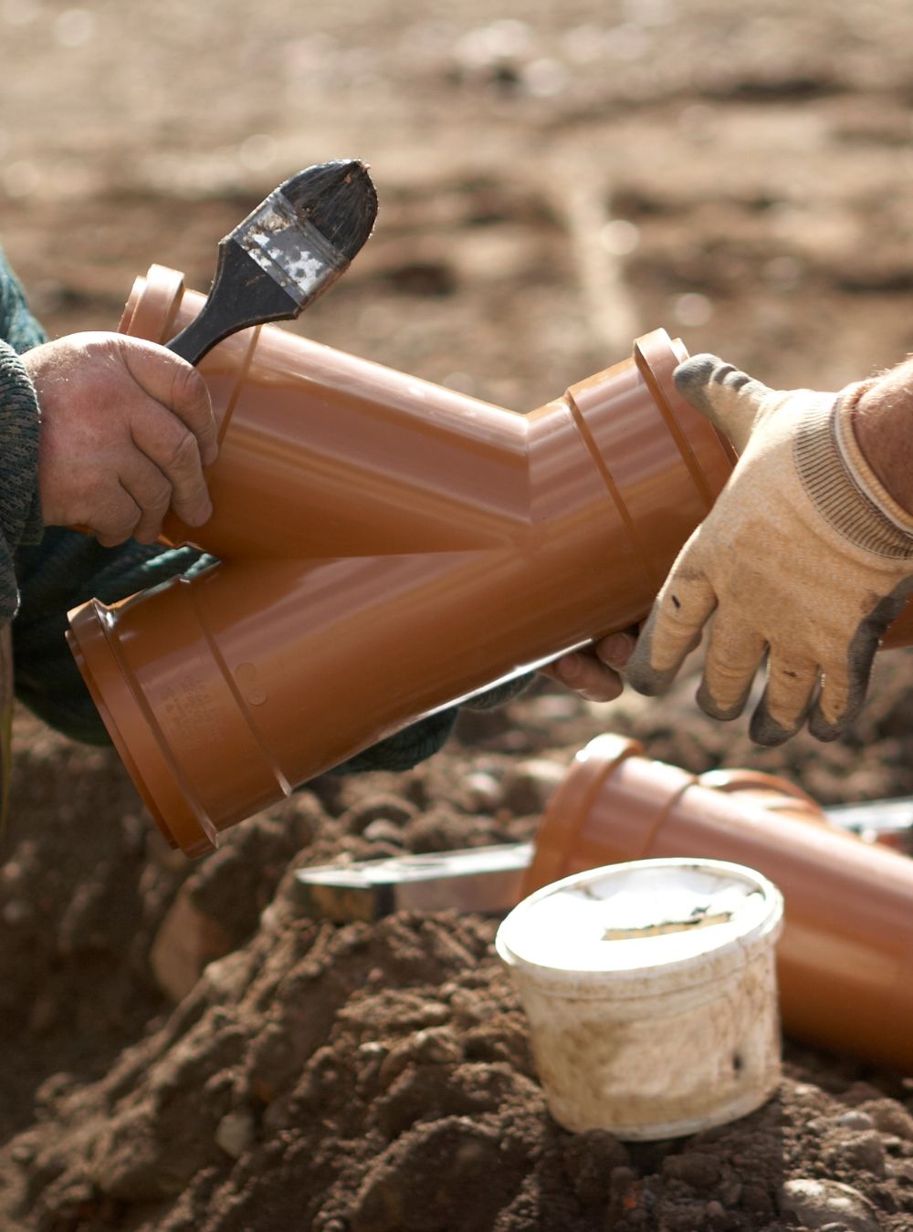 Sewer pipes being put together