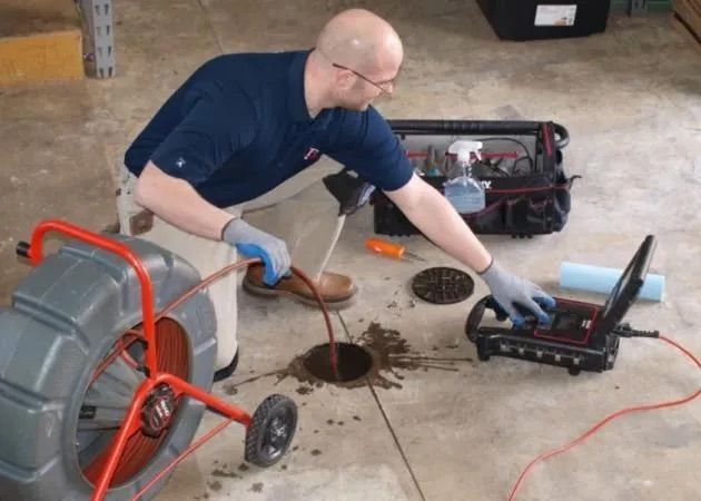 A plumber cleaning a drain