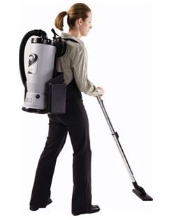 Cleaning technician with a backpack vacuum