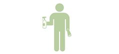 Icon of person holding cleaning spray and cloth