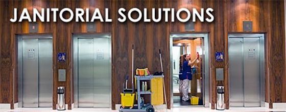 Janitorial solutions banner featuring a technician cleaning the inside of an elevator