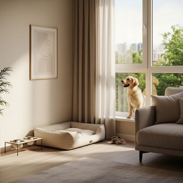 Dog sitting in front of a window
