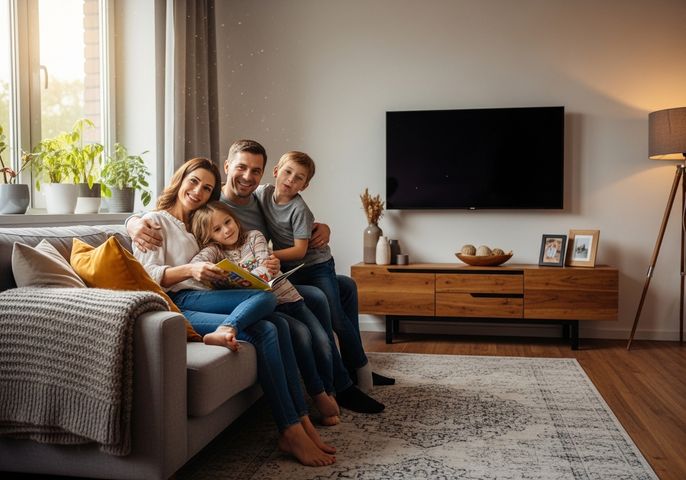 family in an apartment living room