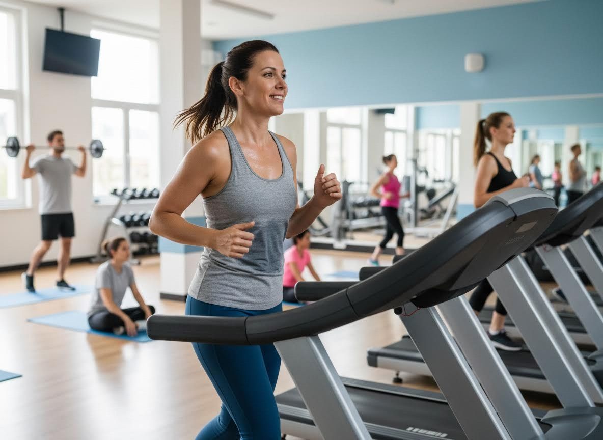 person on a treadmill in a community gym