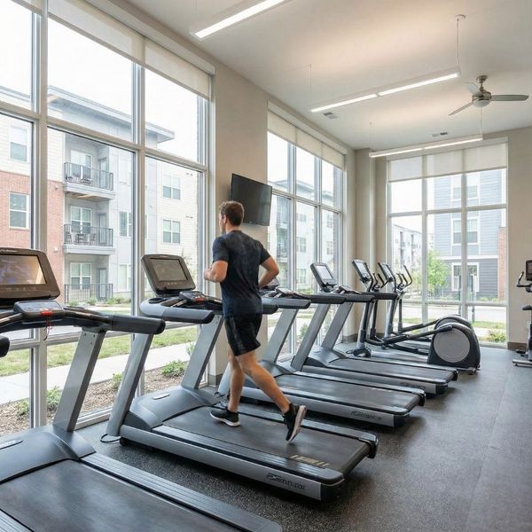 man running on treadmill at indoor gym