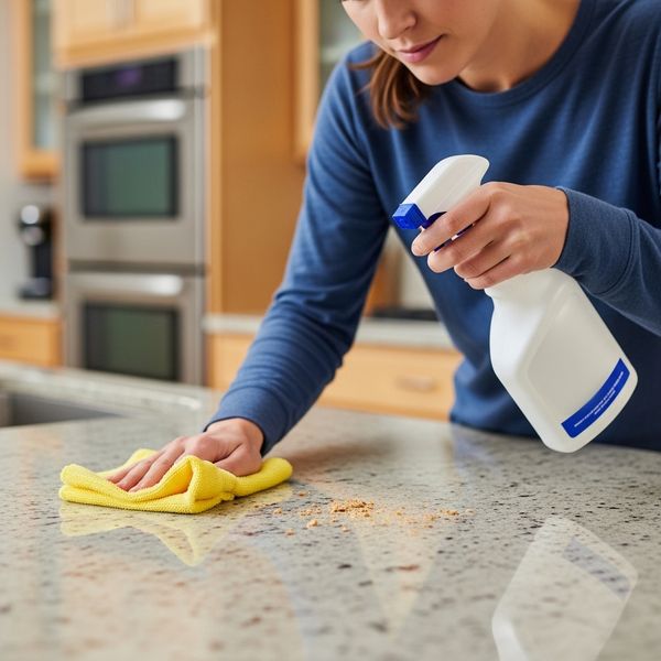 a person cleaning a counter