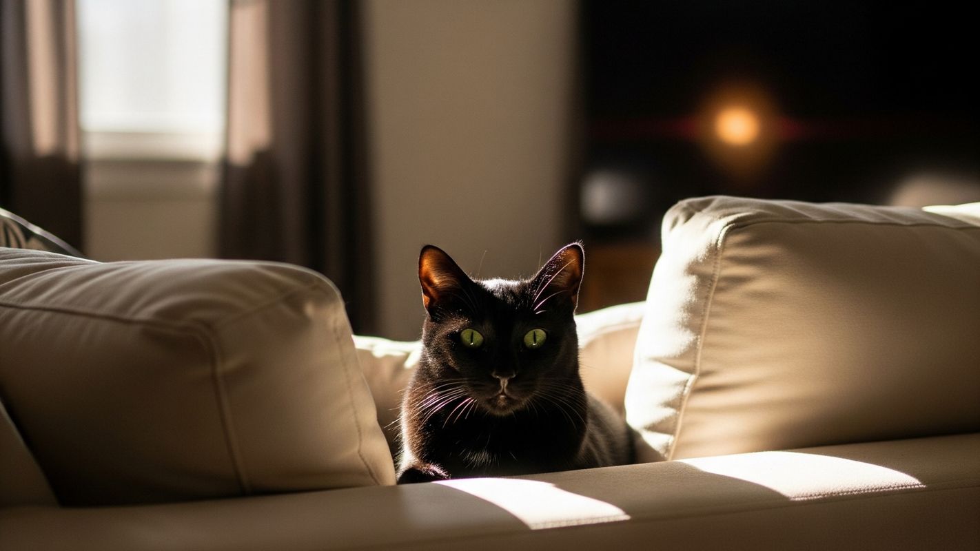 cat resting in a quiet apartment living room
