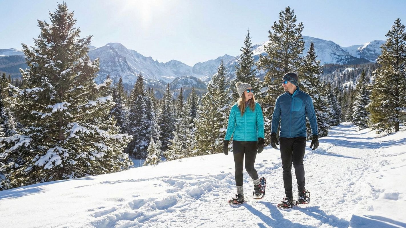 two people snowshoeing