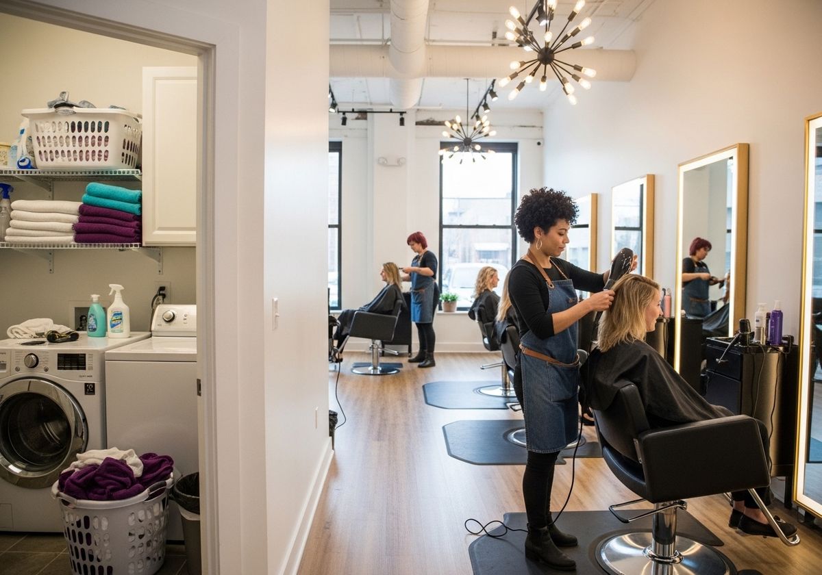 Hair stylist working on client in salon