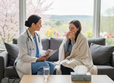 Doctor consulting a patient with cold symptoms