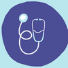 Medical stethoscope icon on a dark purple background.