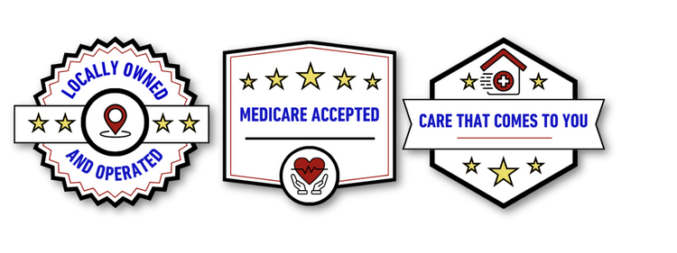 3 Trust Badges with drop shadow that read locally owned and operated, Medicare accepted, and Care that comes to you.