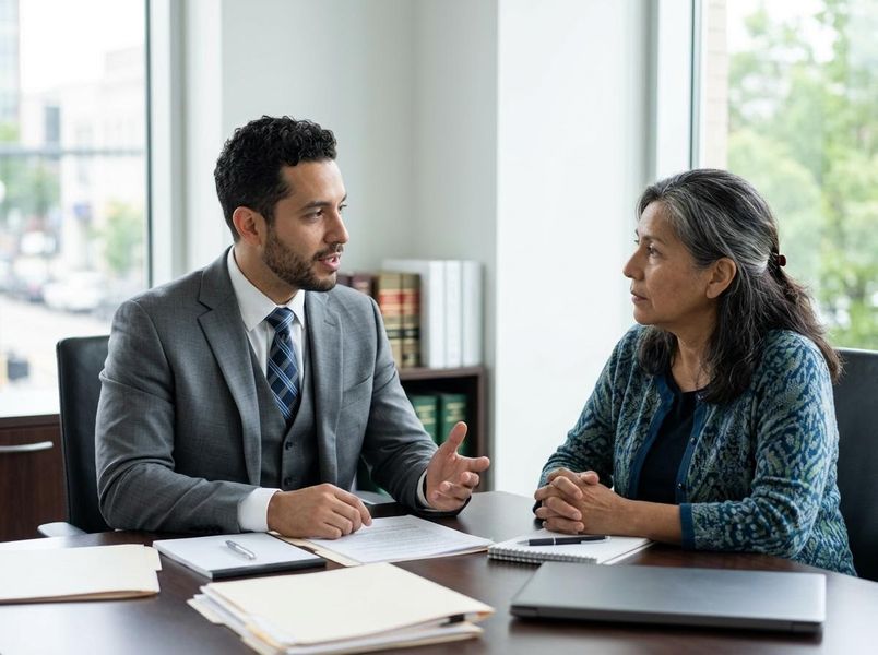 lawyer speaks to a client in his office lawyer speaks to a client in his office