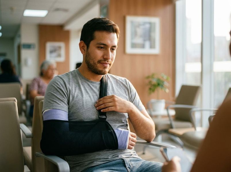 man site in a waiting room with a broken arm man site in a waiting room with a broken arm