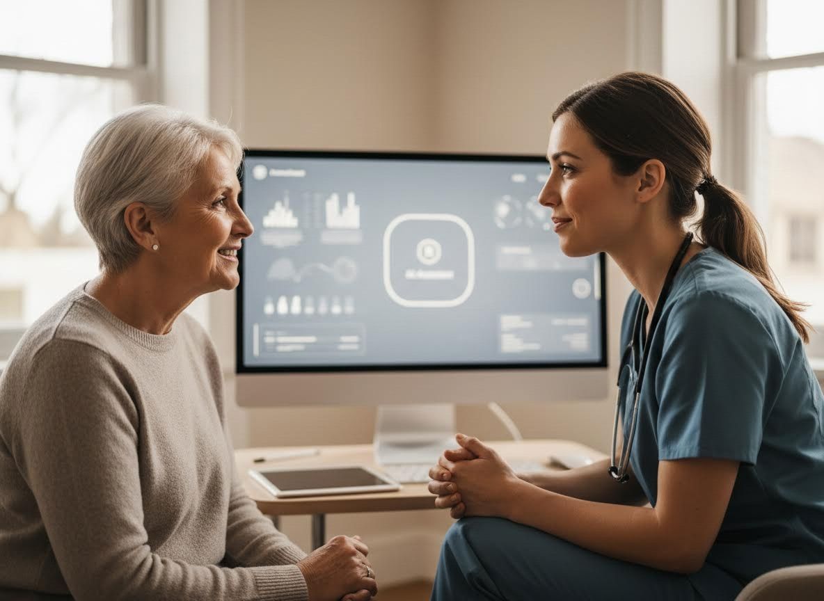 Healthcare professional consulting with a senior patient
