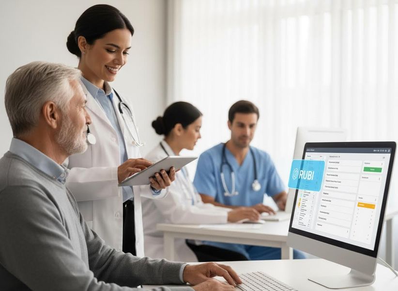 Healthcare team using digital tools and medical software