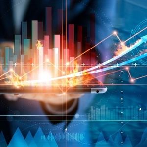 data imagery overlaying hand holding tablet