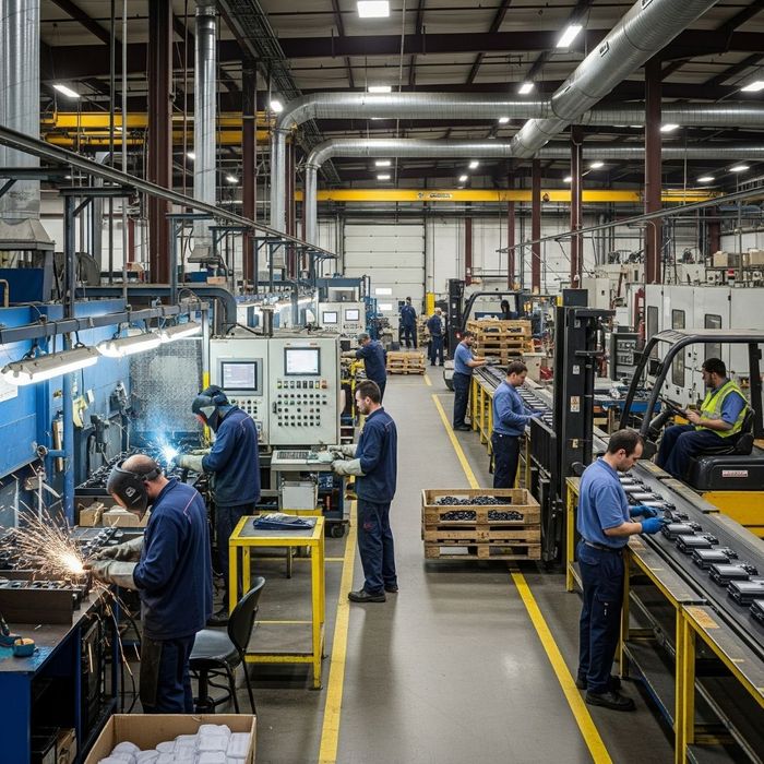 people working in an industrial facility people working in an industrial facility