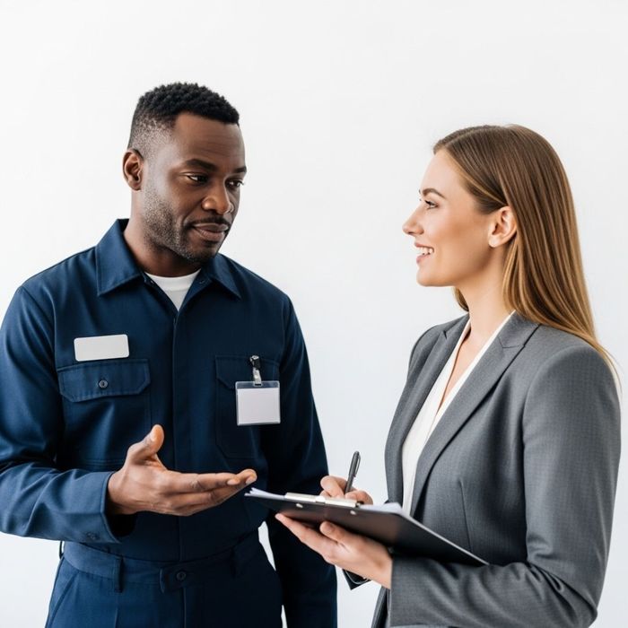 a worker and supervisor in discussion, closing the performance management loop through effective communication