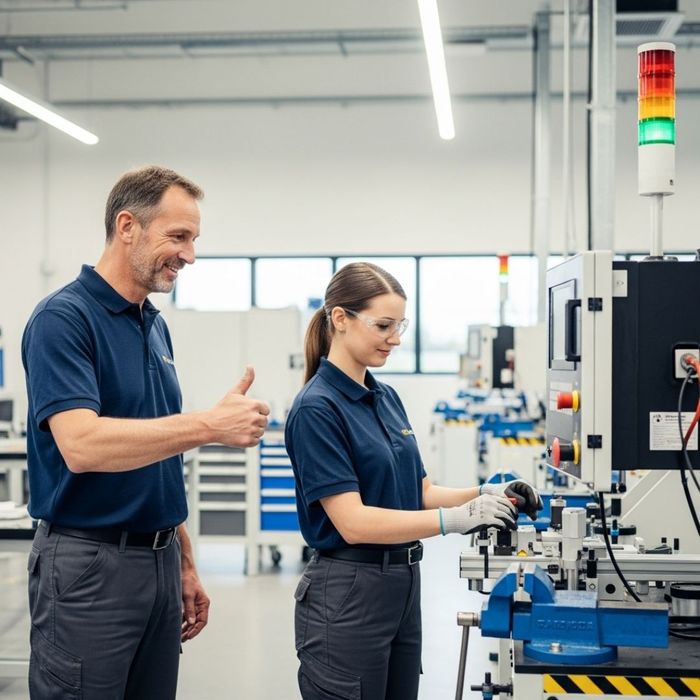 a worker gives a thumbs-up to a colleague, championing a positive and thriving safety culture