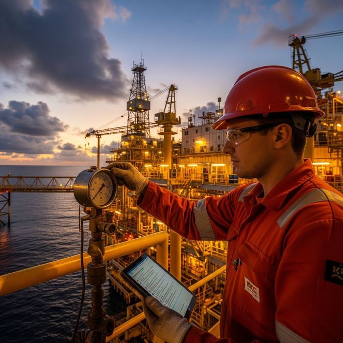 oil worker performing a safety check