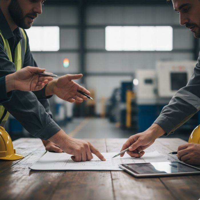 workers discussing plans