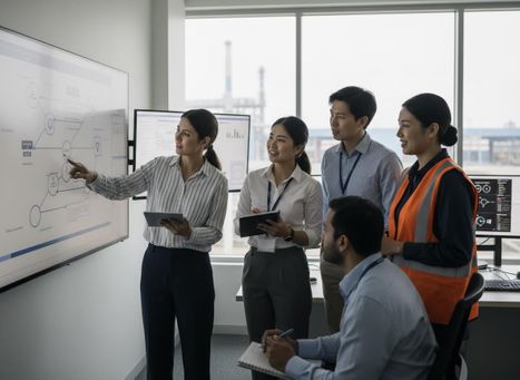 Diverse Team Collaborating on Project Flowchart