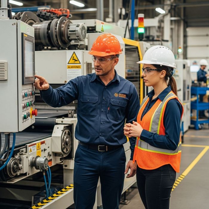 An instructor provides hands-on worksite safety training to an employee. An instructor provides hands-on worksite safety training to an employee.