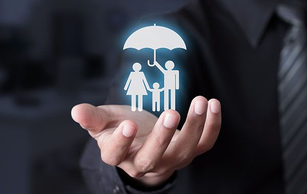 hand holding virtual family holding umbrella