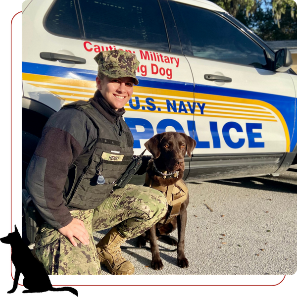 Lauren with her dog outside police car