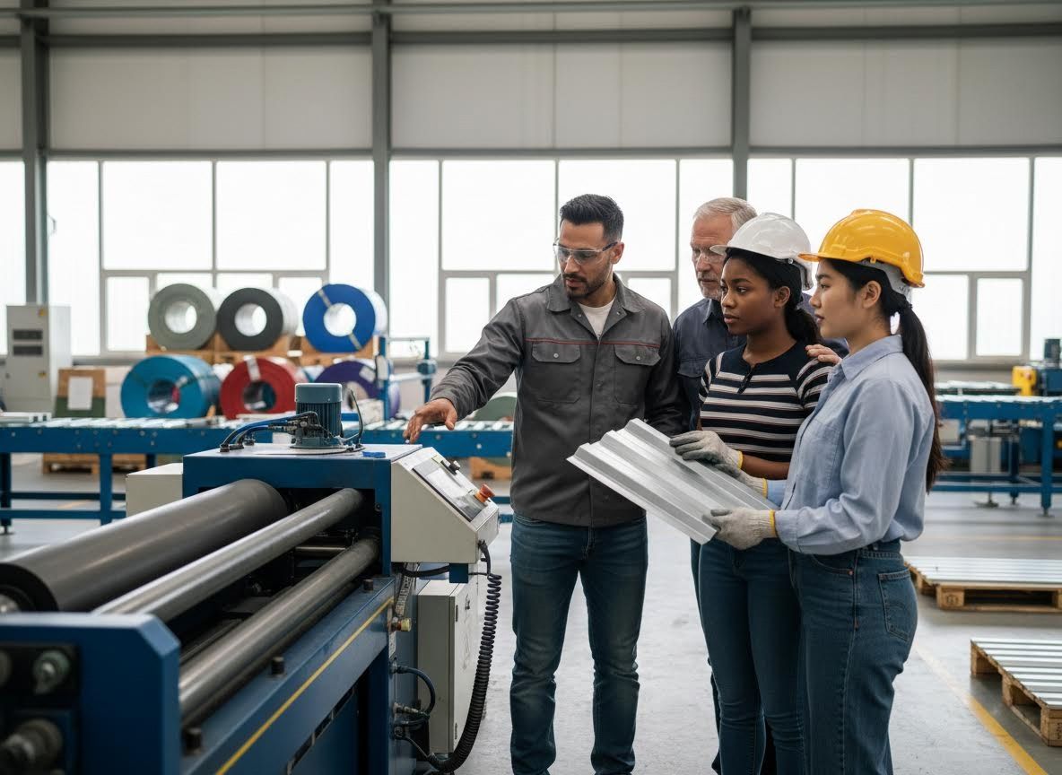 Diverse Manufacturing Team Inspecting Industrial Machine