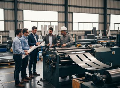 Engineers and Management Discussing Factory Production