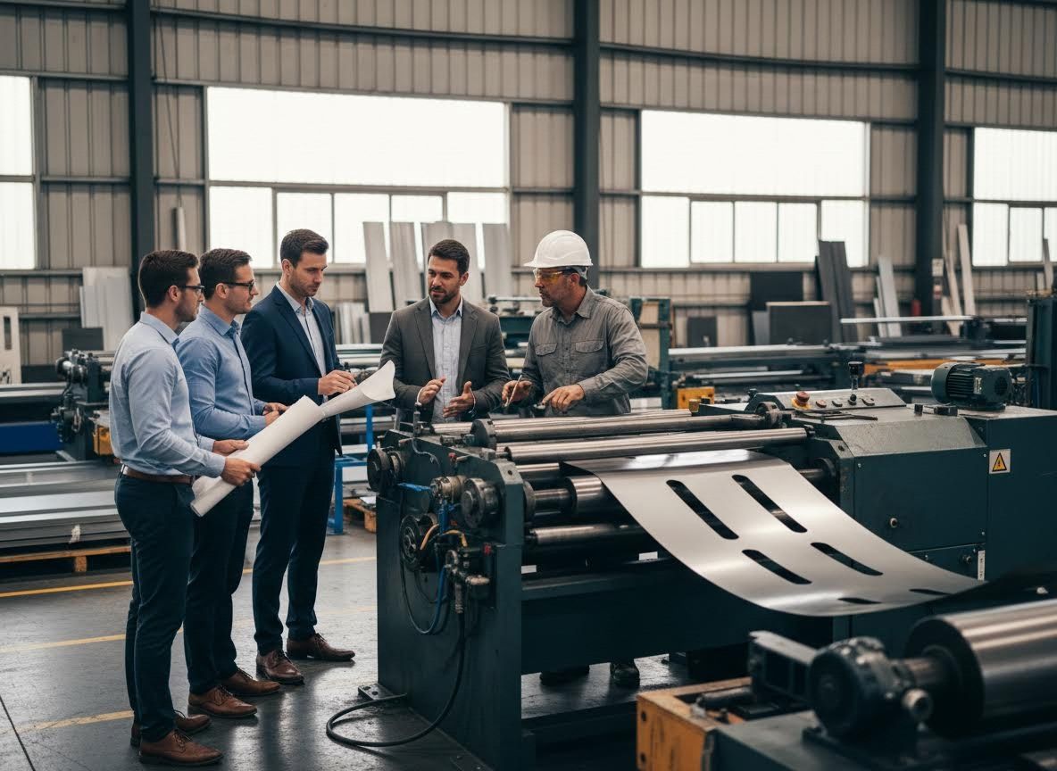 Engineers and Management Discussing Factory Production