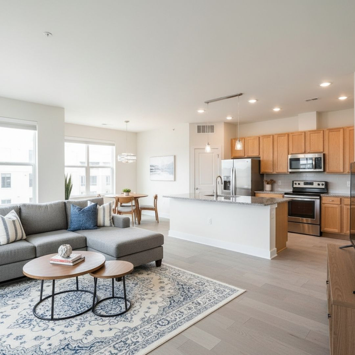 kitchen and living area