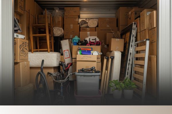 full storage unit needing a cleanout