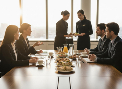Catered business meeting in a modern office