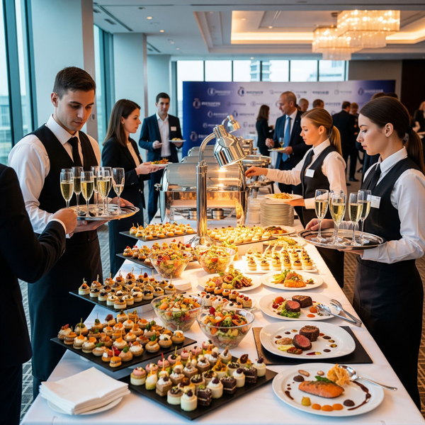 A professional catering setup for a business event, highlighting quality and reliability. A professional catering setup for a business event, highlighting quality and reliability.