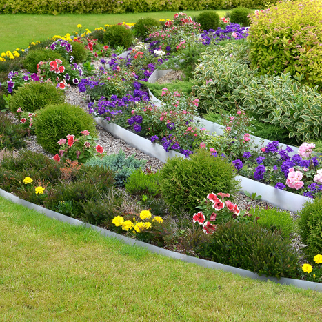 Landscaping with flowers and bushes. 