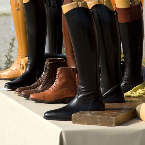 a collection of riding boots